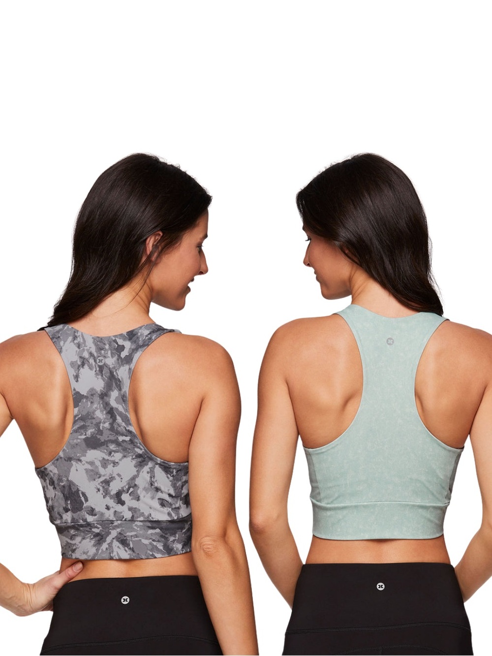 RBX Zen Watercolor Light Green and Tie-Dye Grey Bra Crop Tank Tops (Set of 2), M